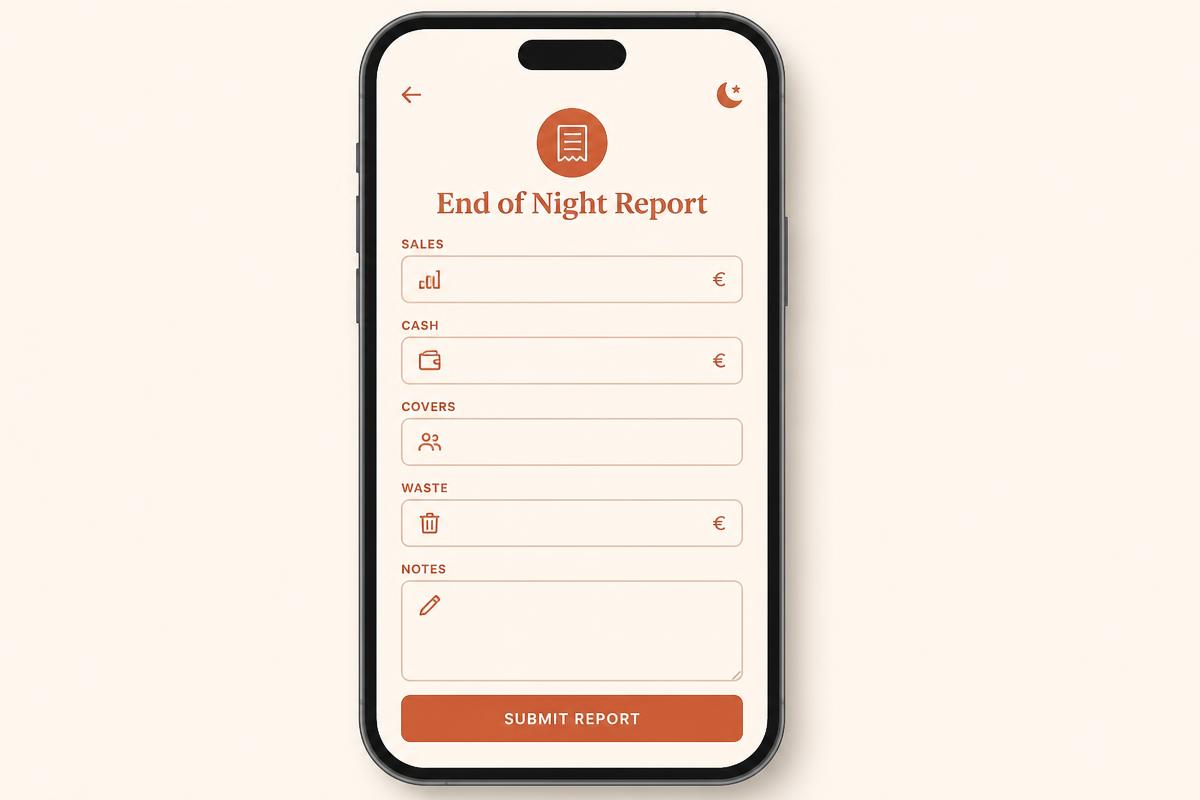 Filling out an end of night report on a phone