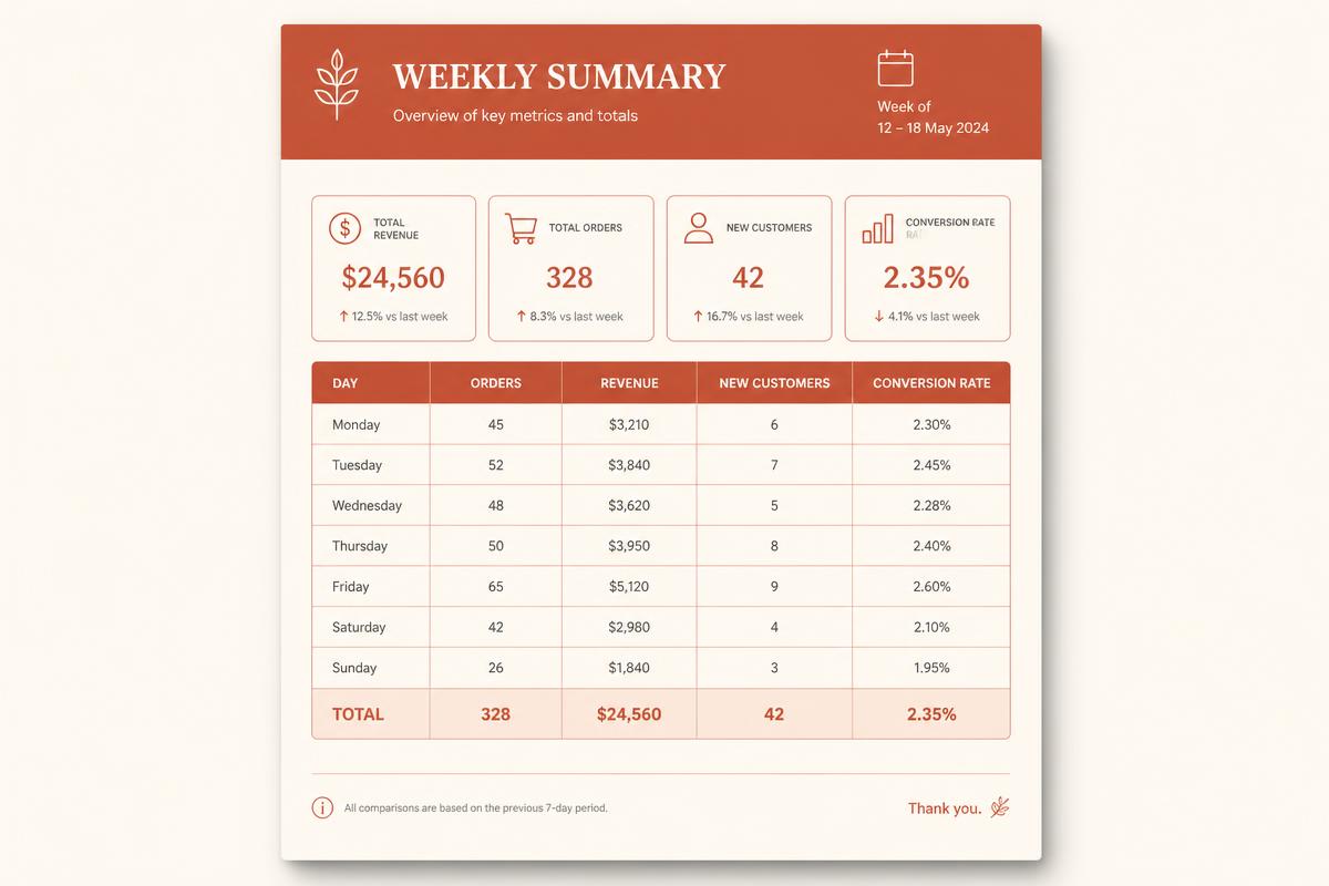 Branded weekly summary PDF